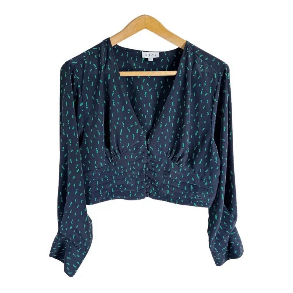 Navy and Teal Patterned Crop Top
